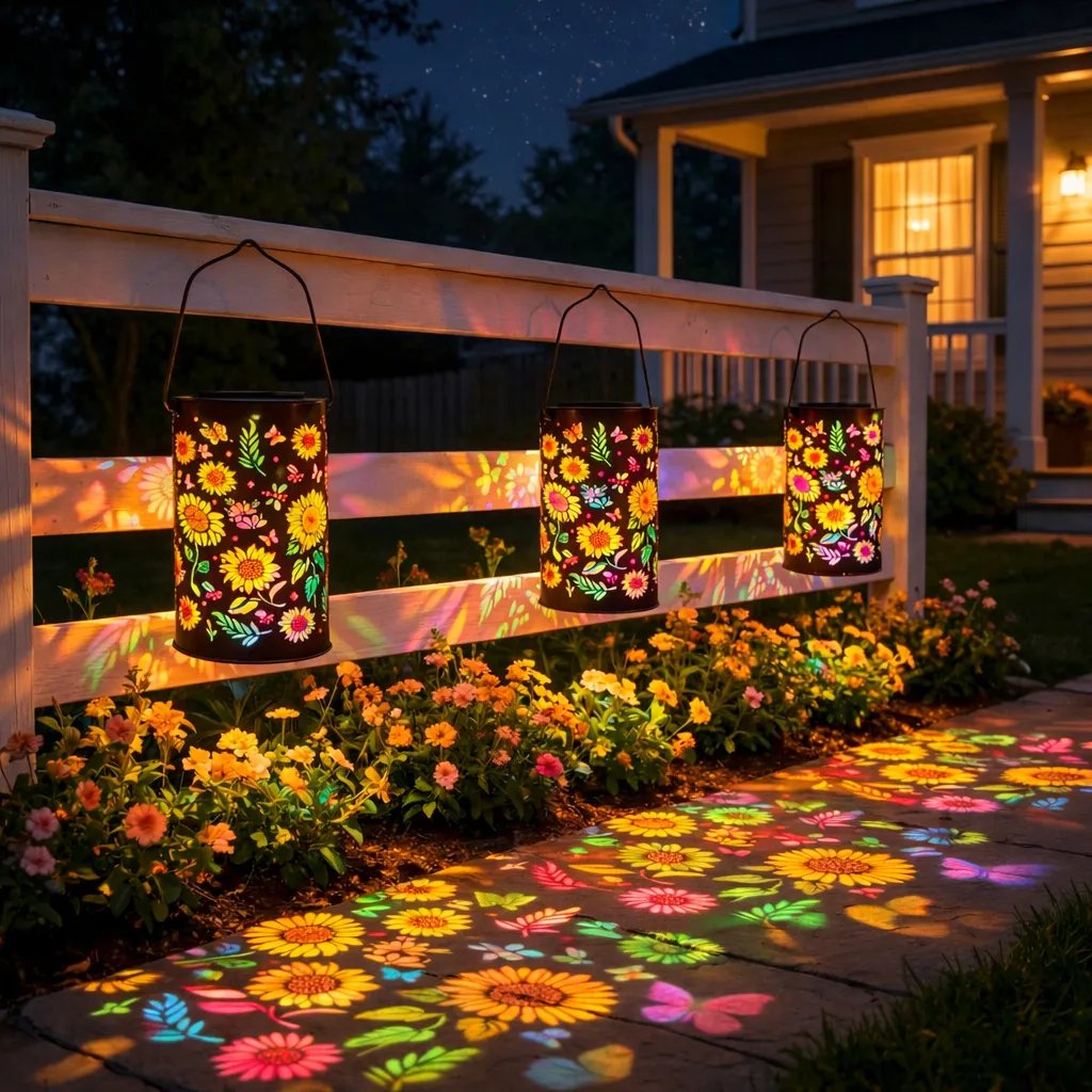Lanterna da Giardino Solare | Motivo Fiori | Proiezione di Luce | GardenFlare