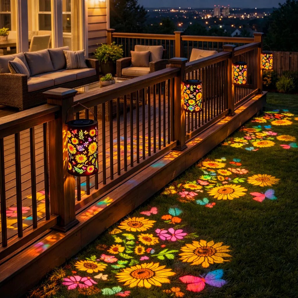 Lanterna da Giardino Solare in Metallo | Proiezione di Fiori | Sensore Crepuscolare Automatico | LumaBloom