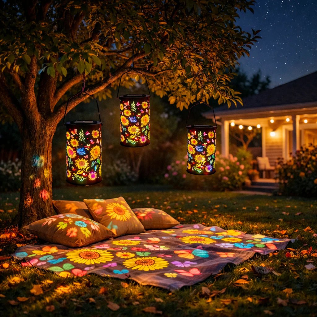 Lanterna da Giardino Solare in Metallo | Proiezione di Fiori | Sensore Crepuscolare Automatico | LumaBloom