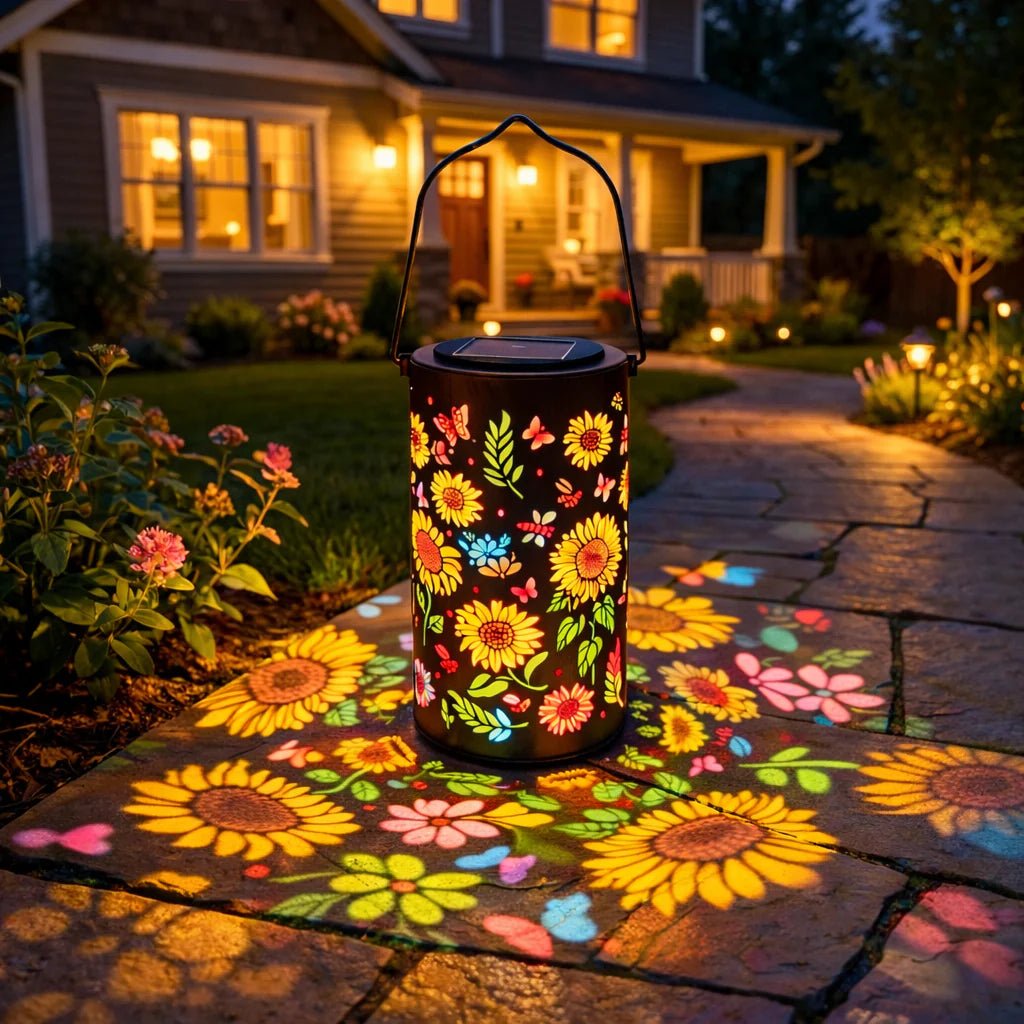 Lanterna da Giardino Solare in Metallo | Proiezione di Fiori | Sensore Crepuscolare Automatico | LumaBloom