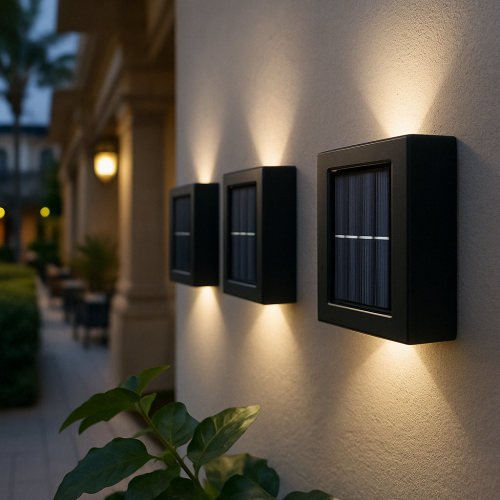 SolarGlow Luxe Lampade da Parete Solari – Senza Fili, Eleganti & Pronte per Serate Calde