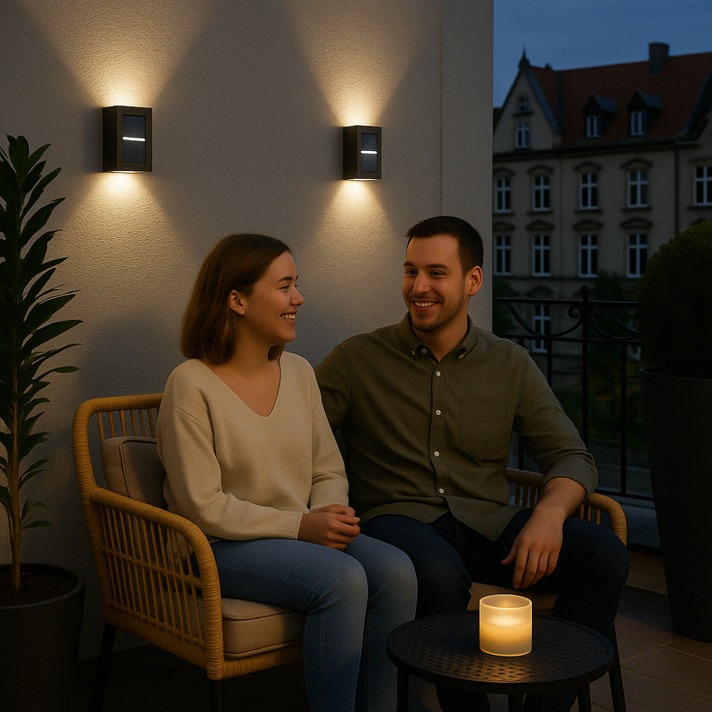 SolarGlow Luxe Lampade da Parete Solari – Senza Fili, Eleganti & Pronte per Serate Calde