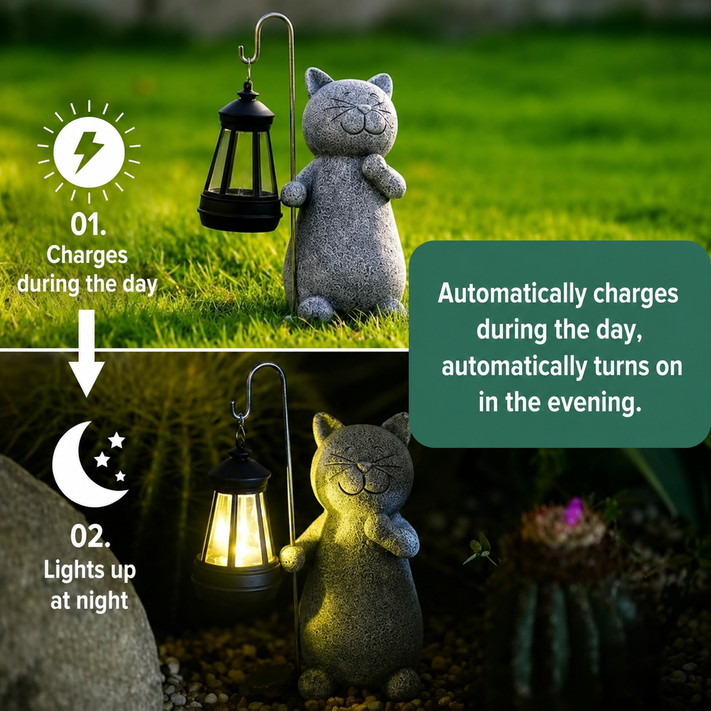 Illuminazione a energia solare | Statua di gatto | Resistente alle intemperie | Lumikitty