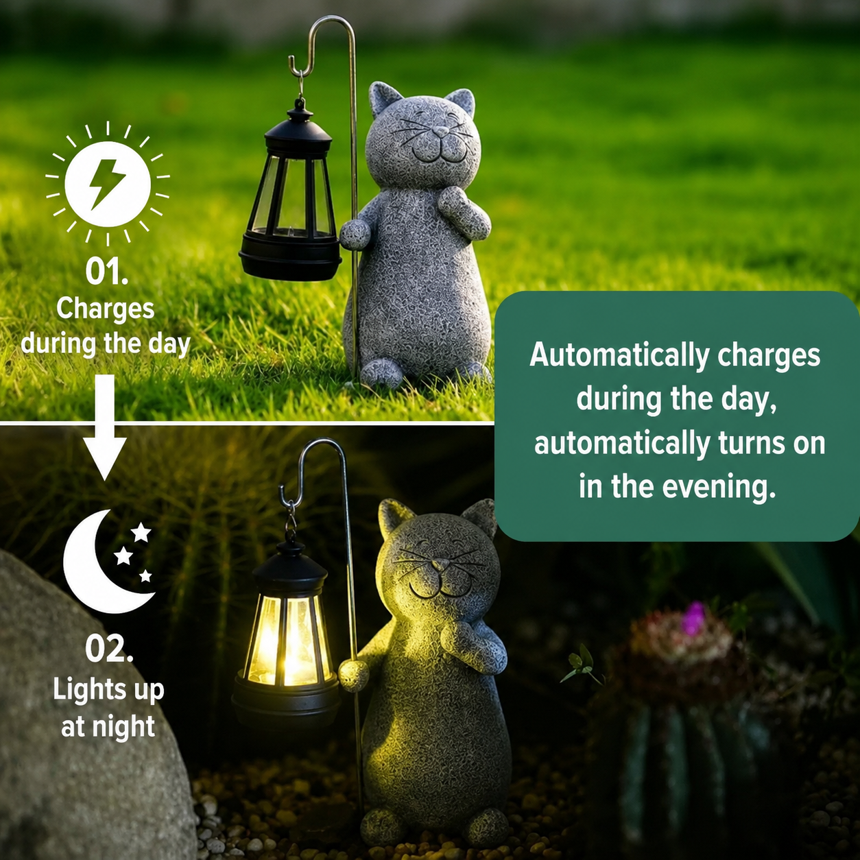 Illuminazione a energia solare | Statua di gatto | Resistente alle intemperie | Lumikitty