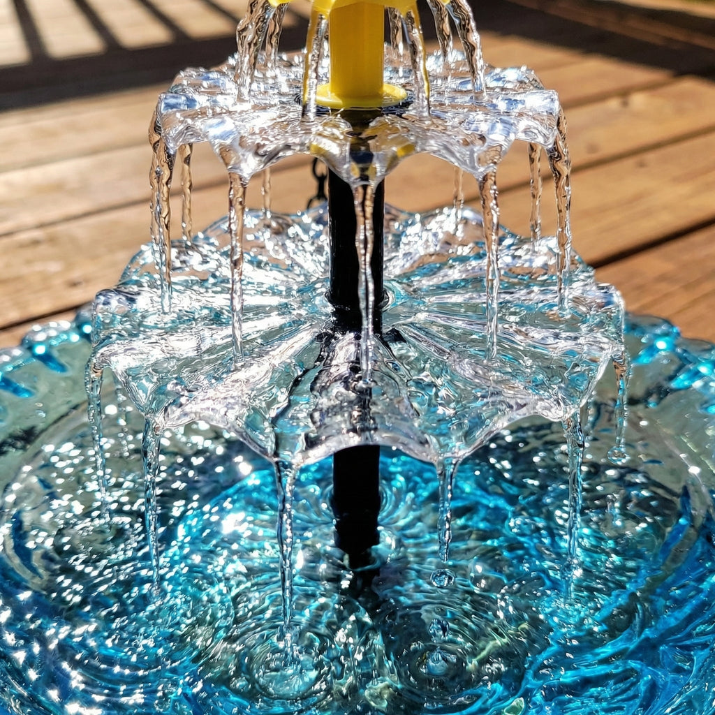 Fontana per uccelli appesa a energia solare con fontana | Due livelli | Ciotola in vetro | Aquavio