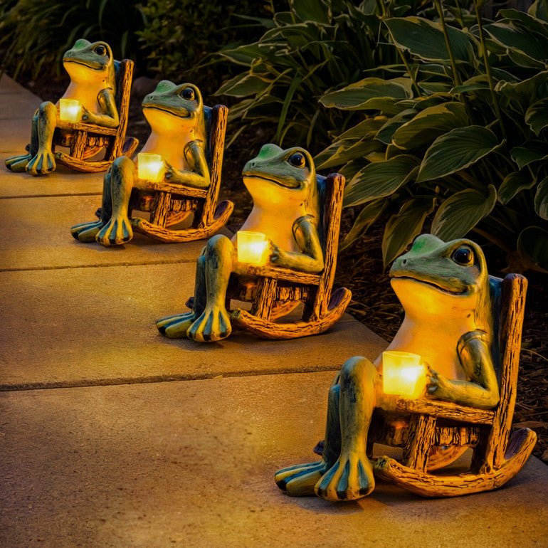 Figura da giardino solare Rana | Luce LED bianco caldo | Interruttore crepuscolare automatico | NotteQuack