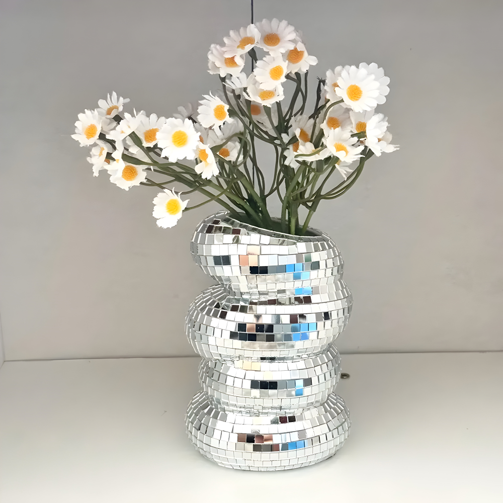 LumoSpiral – Vaso Disco Brillante in Design a Specchio