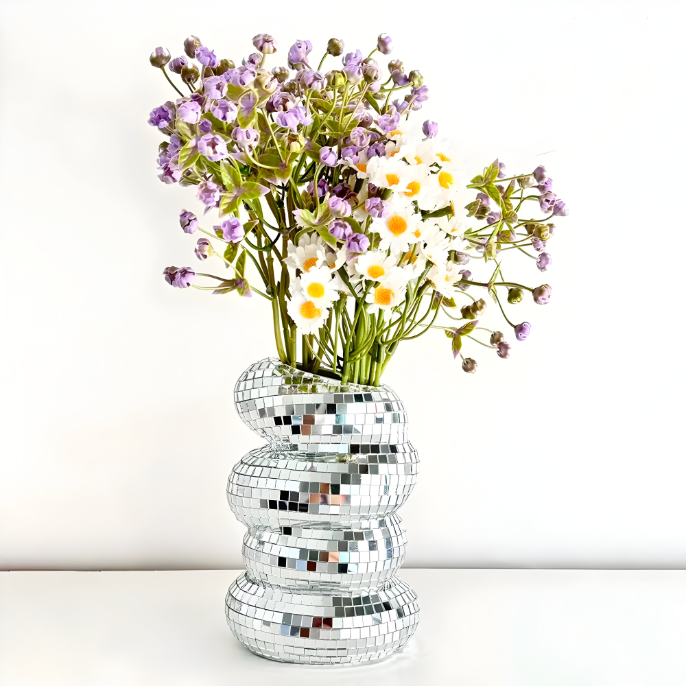 LumoSpiral – Vaso Disco Brillante in Design a Specchio