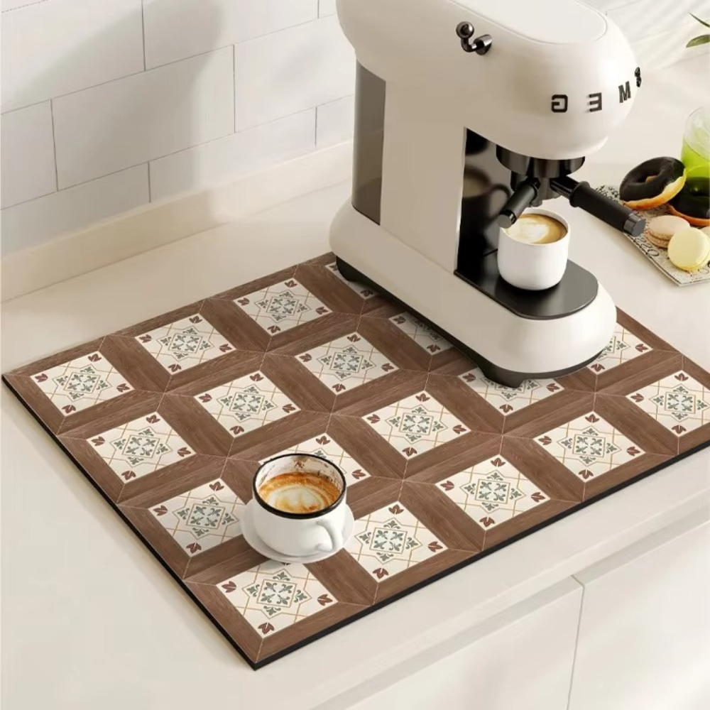 Tappetino Assorbente per Caffè con Design di Piastrelle Retro