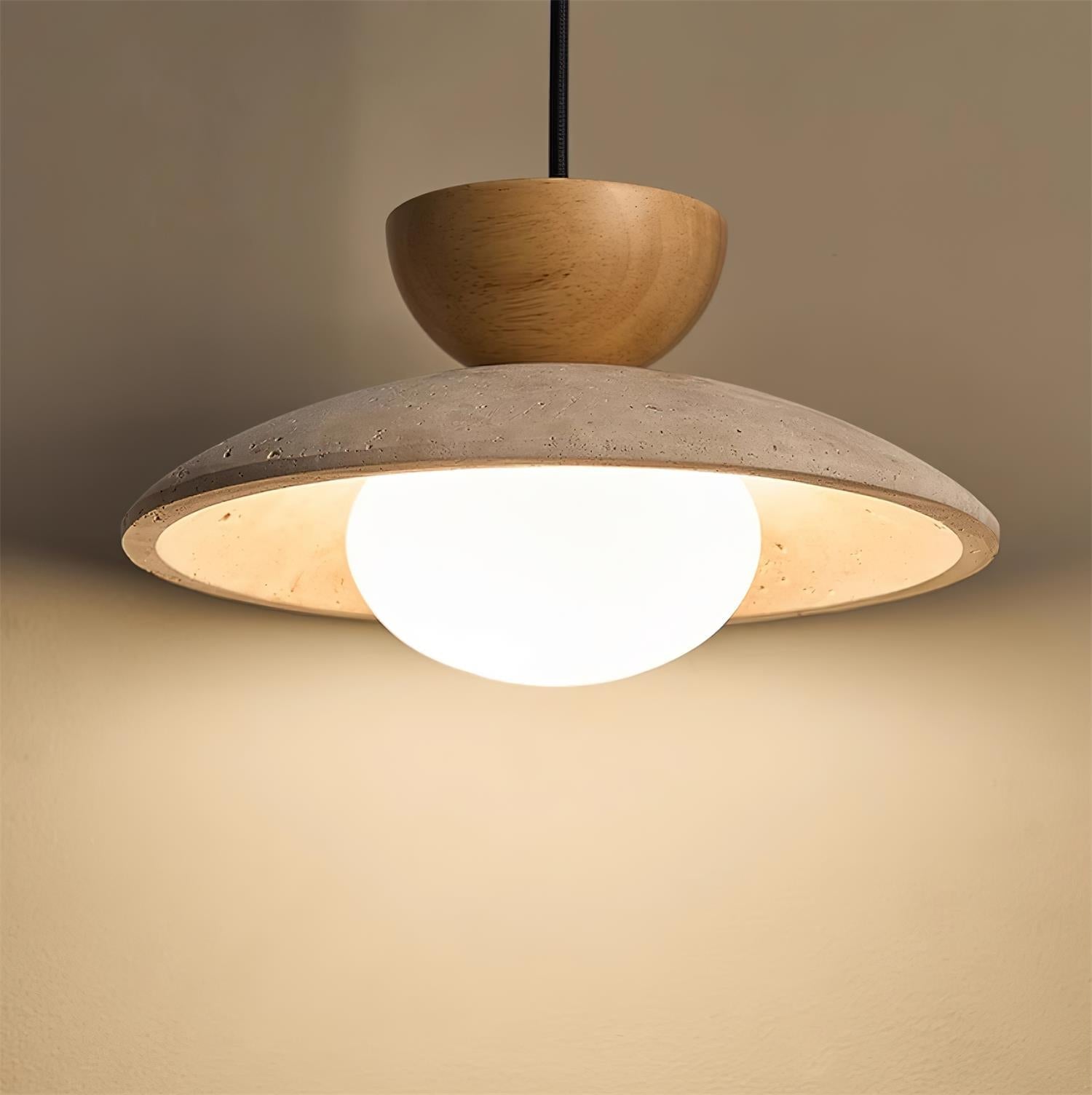 Amivon | Lampada a sospensione in travertino di lusso con legno e vetro per soggiorno, camera da letto e interni moderni