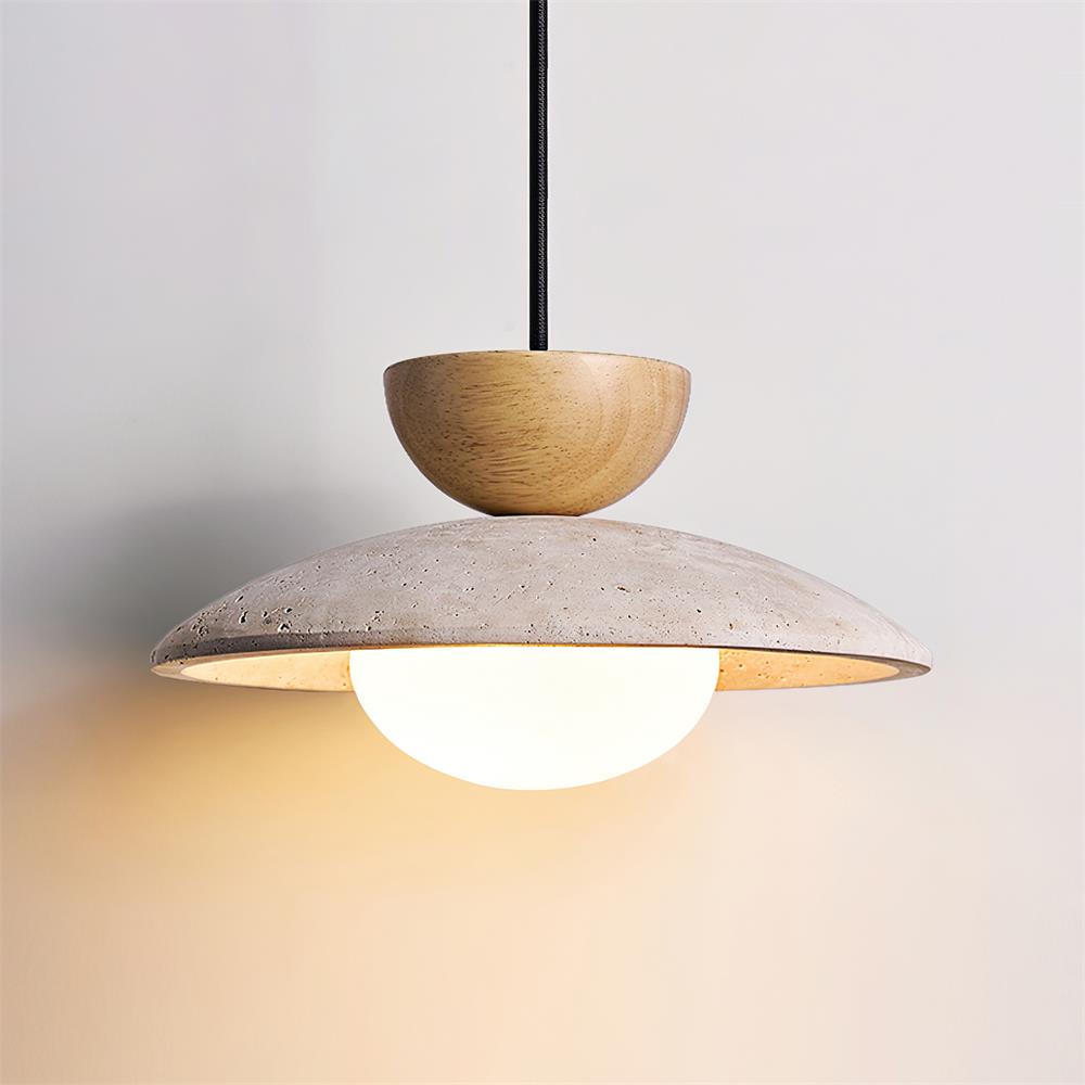 Amivon | Lampada a sospensione in travertino di lusso con legno e vetro per soggiorno, camera da letto e interni moderni