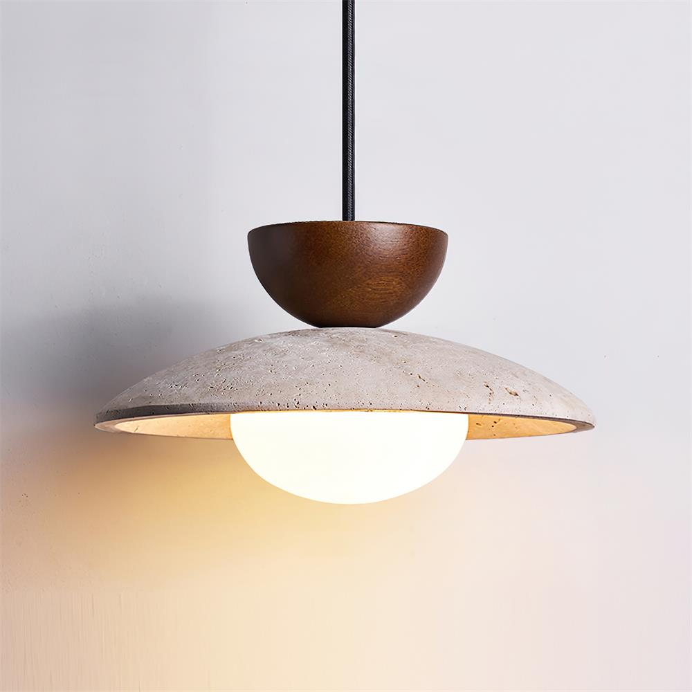 Amivon | Lampada a sospensione in travertino di lusso con legno e vetro per soggiorno, camera da letto e interni moderni