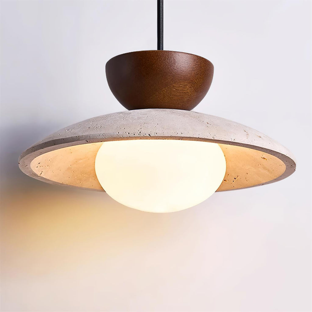 Amivon | Lampada a sospensione in travertino di lusso con legno e vetro per soggiorno, camera da letto e interni moderni