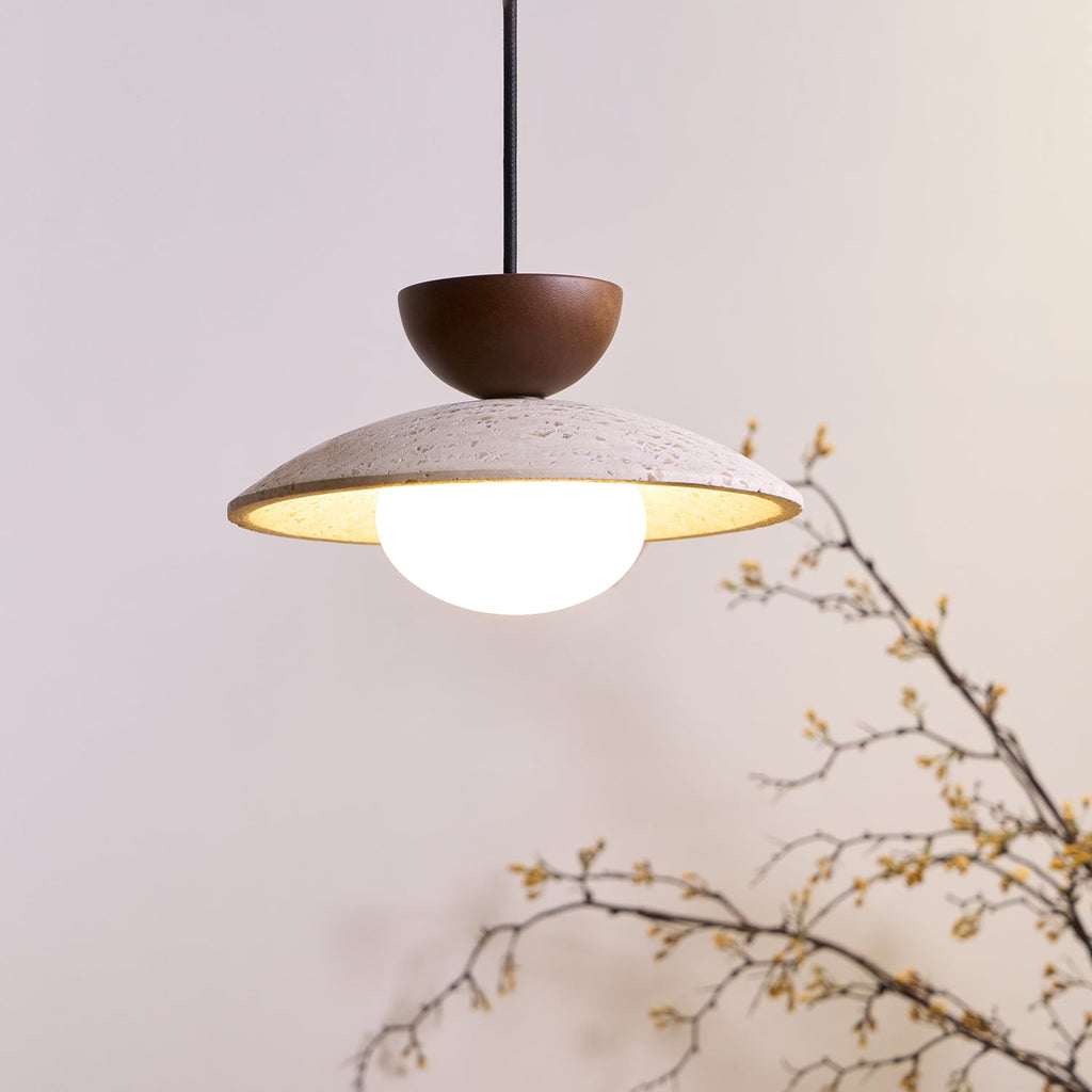 Amivon | Lampada a sospensione in travertino di lusso con legno e vetro per soggiorno, camera da letto e interni moderni