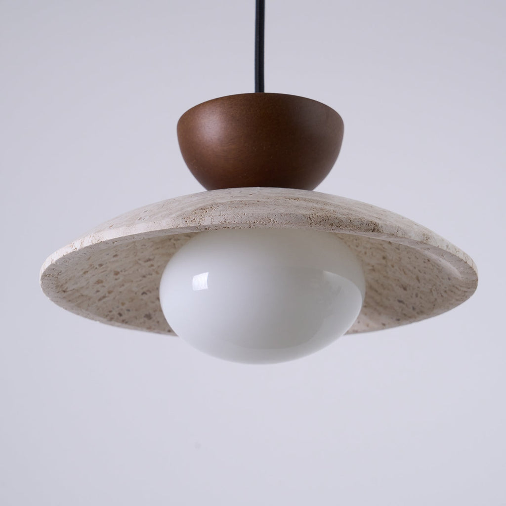 Amivon | Lampada a sospensione in travertino di lusso con legno e vetro per soggiorno, camera da letto e interni moderni