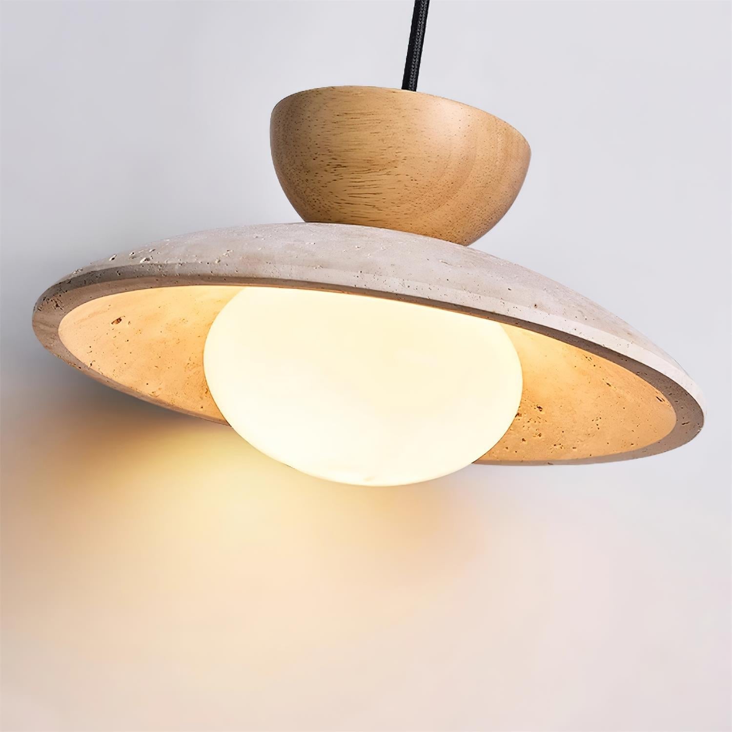 Amivon | Lampada a sospensione in travertino di lusso con legno e vetro per soggiorno, camera da letto e interni moderni