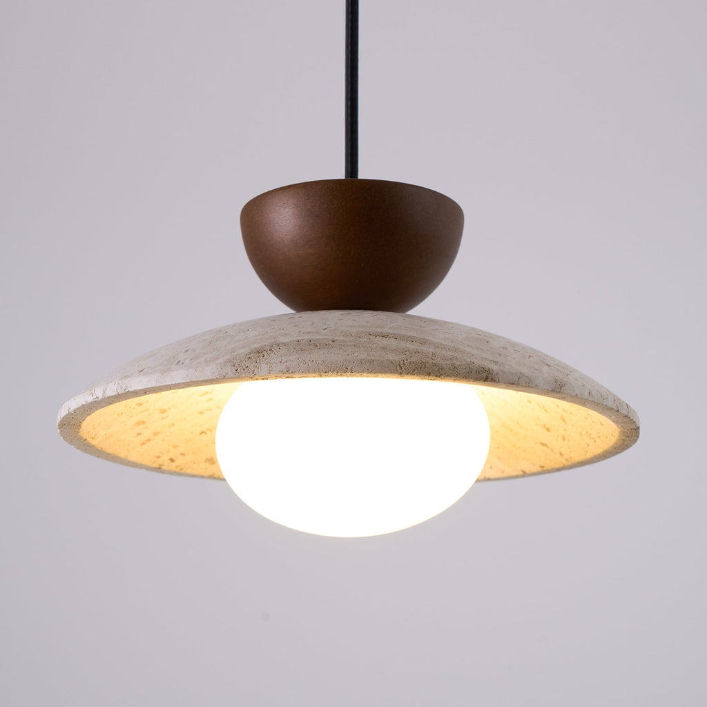 Amivon | Lampada a sospensione in travertino di lusso con legno e vetro per soggiorno, camera da letto e interni moderni