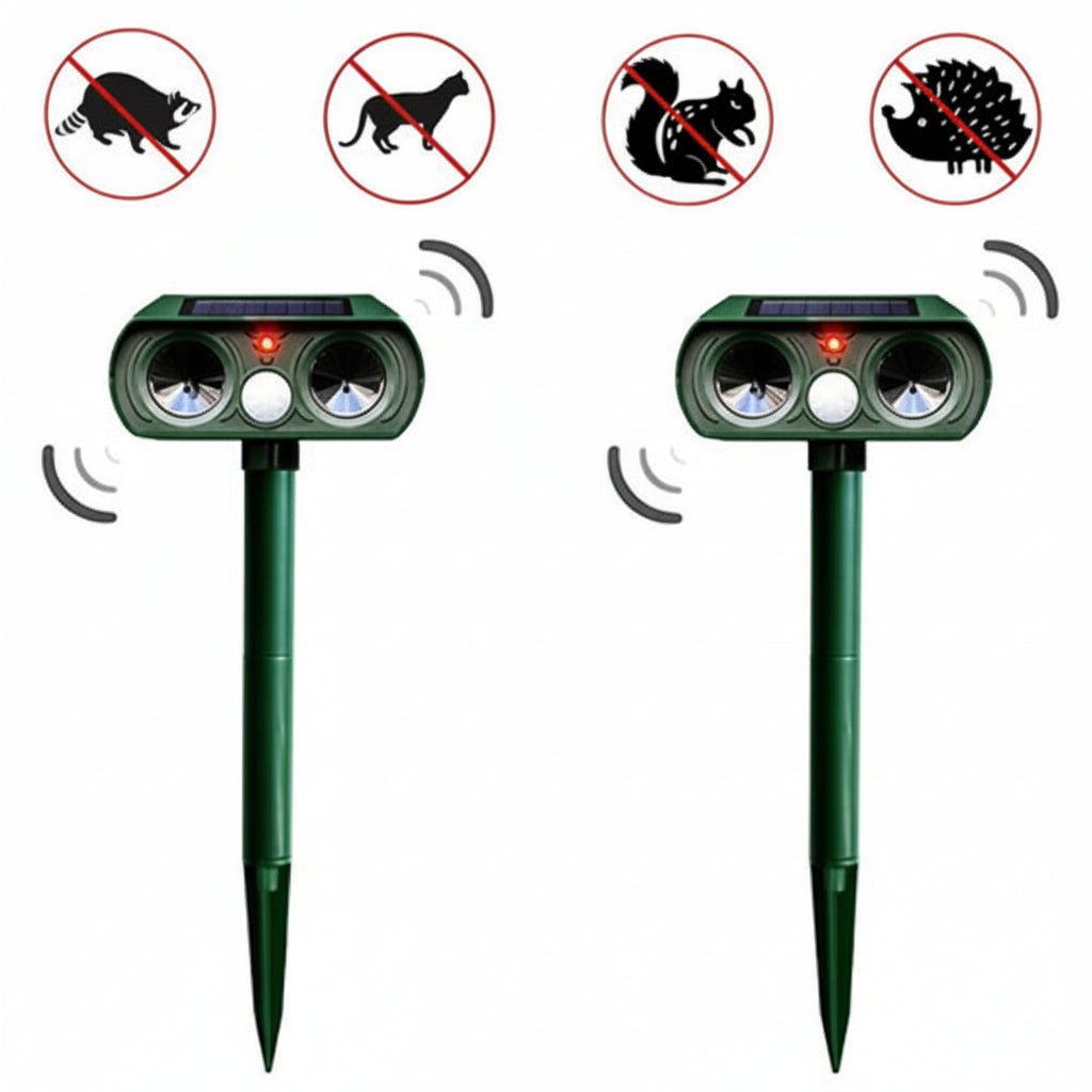 Dispositivo di difesa dagli animali | Protezione ad ultrasuoni attivata dal movimento | Resistente alle intemperie e senza fili | WildAway