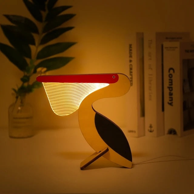 Lampada Notturna a LED in Legno Acrilico da Tavolo USB