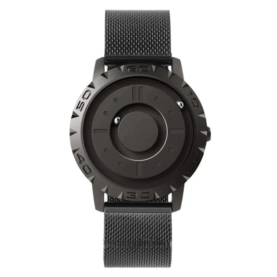 Orologio Magnetball – Orologio a sfera magnetica con cassa in acciaio inossidabile e bracciale a rete – Visualizzazione del tempo futuristica per gli amanti della tecnologia