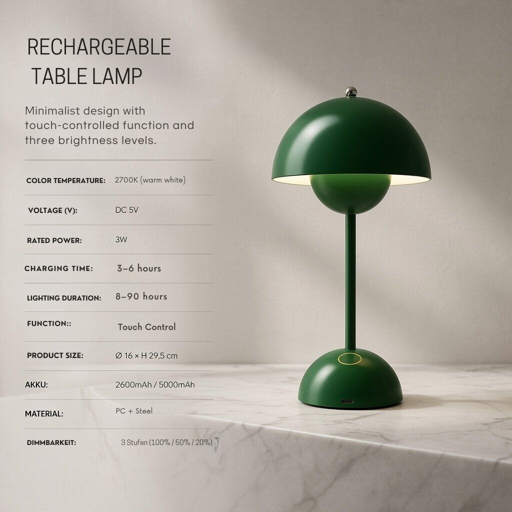 Lampada da tavolo | Lampada da comodino | Dimmerabile e senza fili | Lumenara