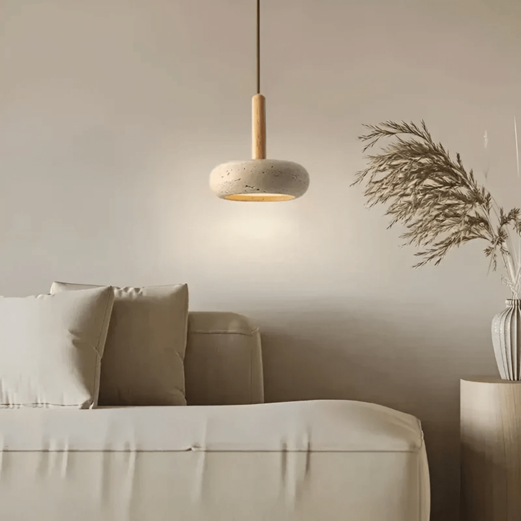 Lampada a soffitto retro LED realizzata in pietra e legno