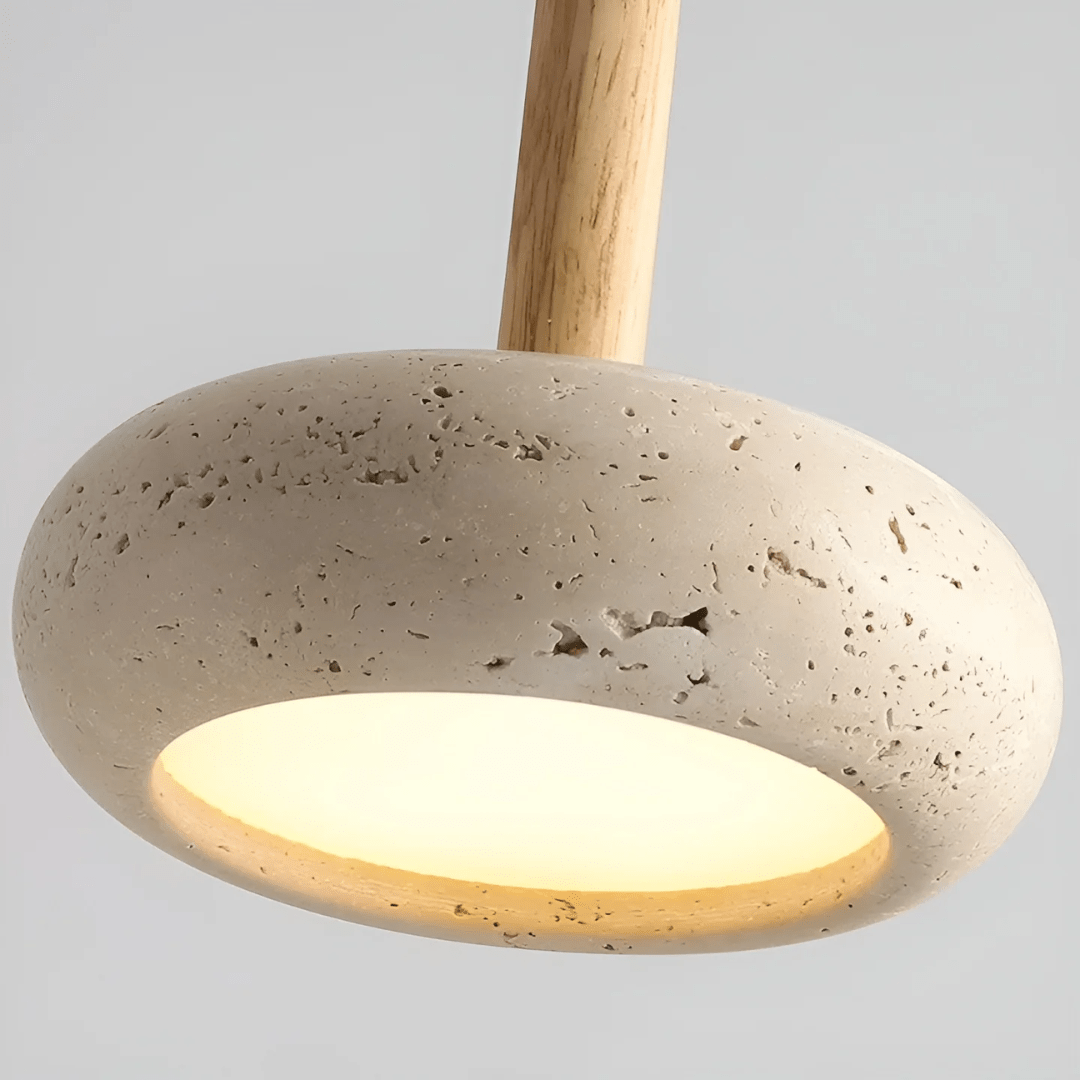Lampada a soffitto retro LED realizzata in pietra e legno