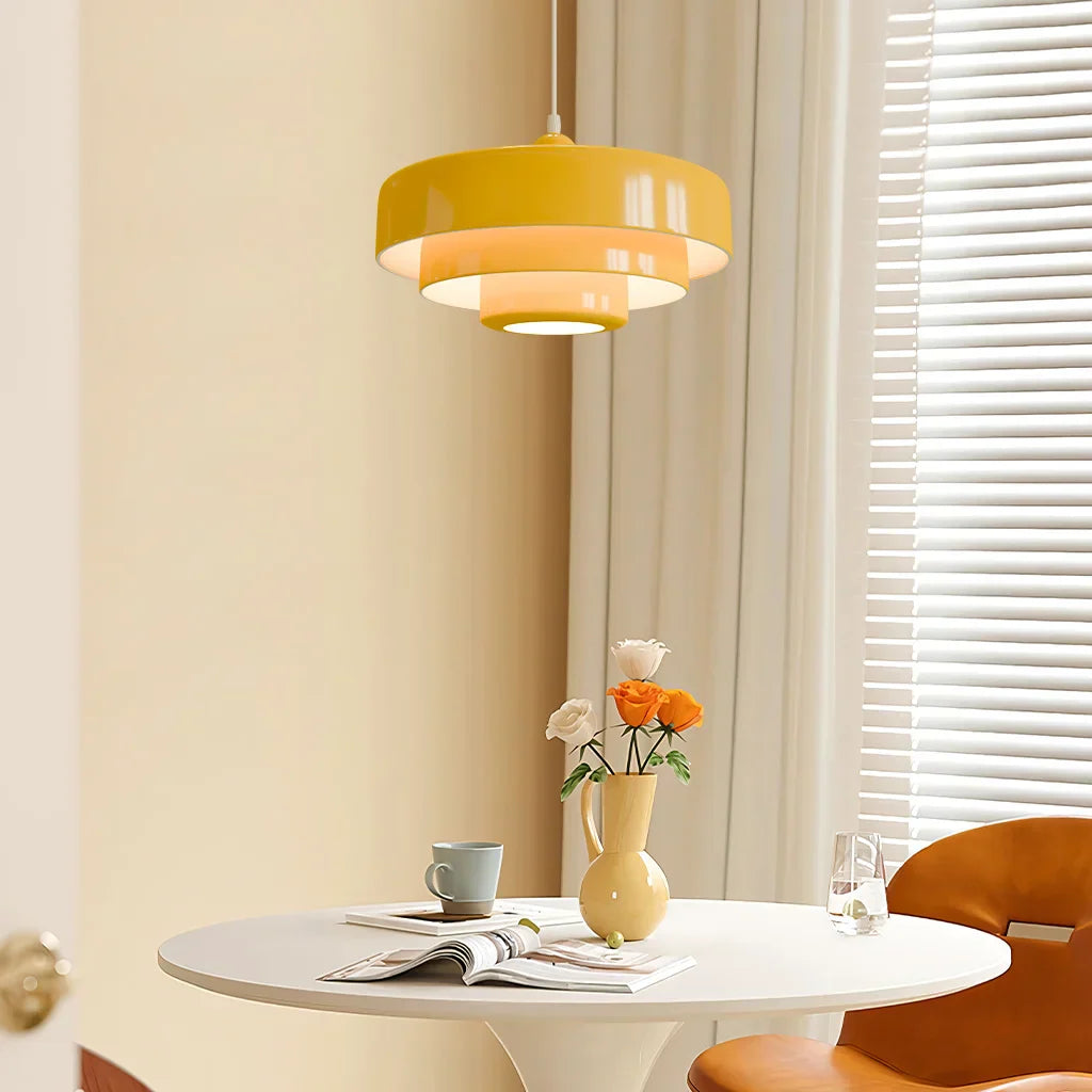 Veloraine | Lampada a sospensione con pendente a disco a tre strati con paralume in alluminio in diversi colori