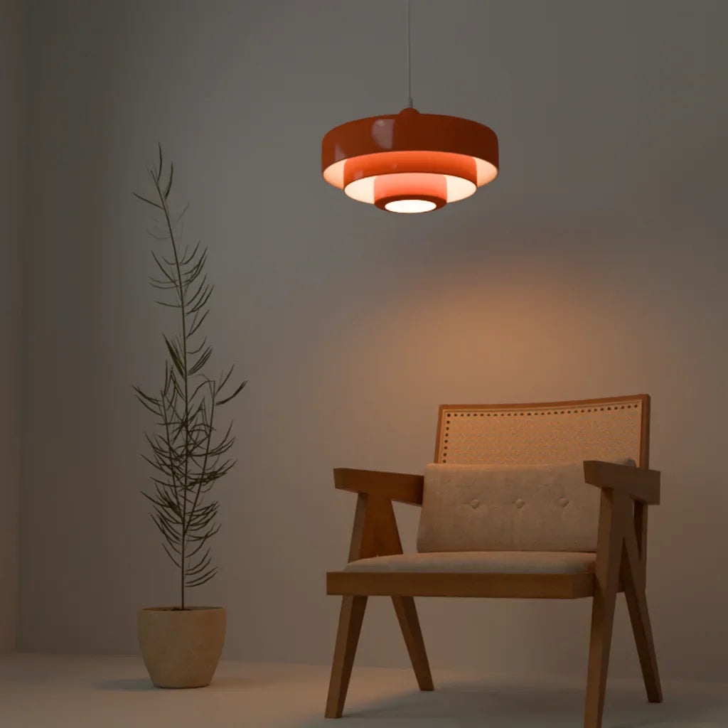 Veloraine | Lampada a sospensione con pendente a disco a tre strati con paralume in alluminio in diversi colori