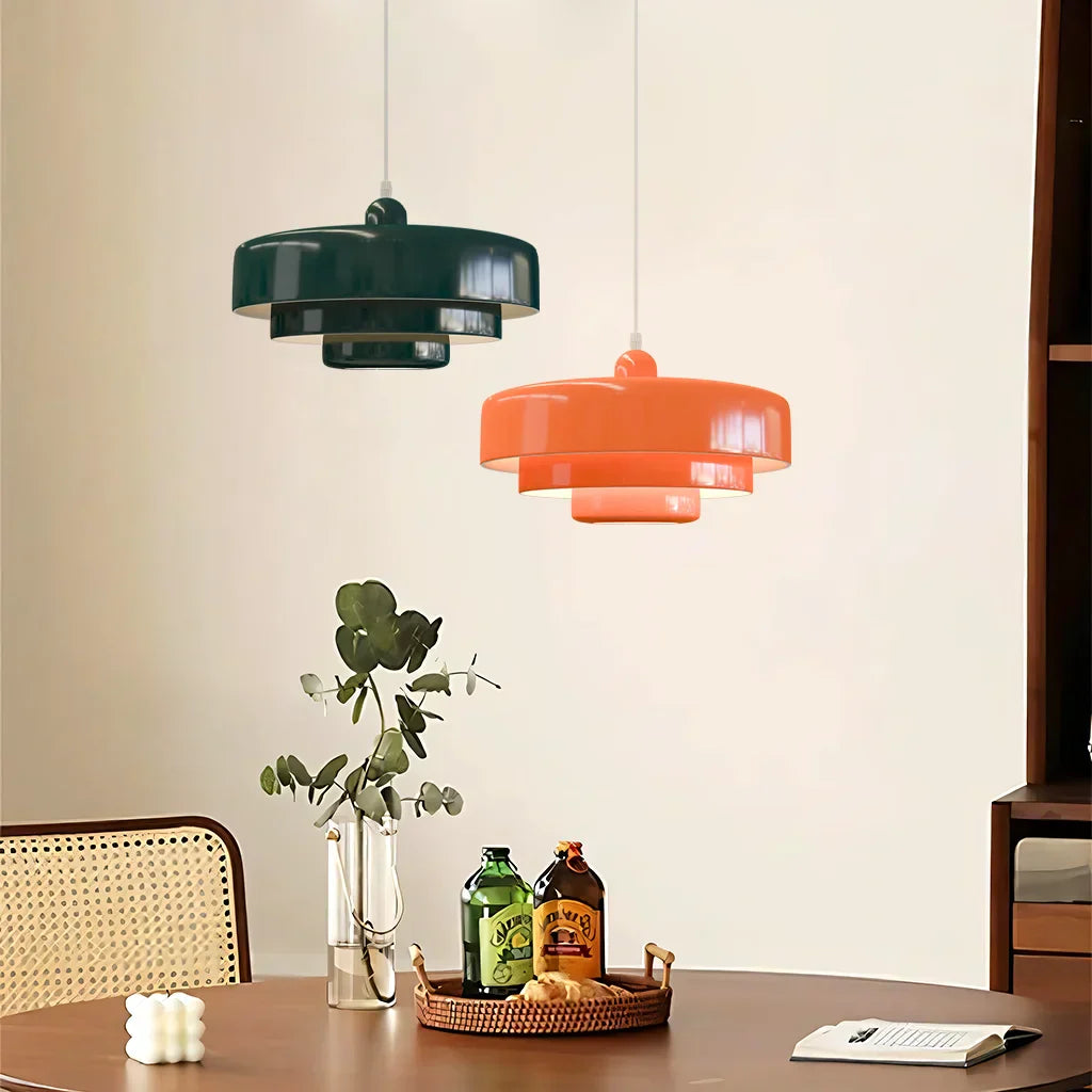 Veloraine | Lampada a sospensione con pendente a disco a tre strati con paralume in alluminio in diversi colori