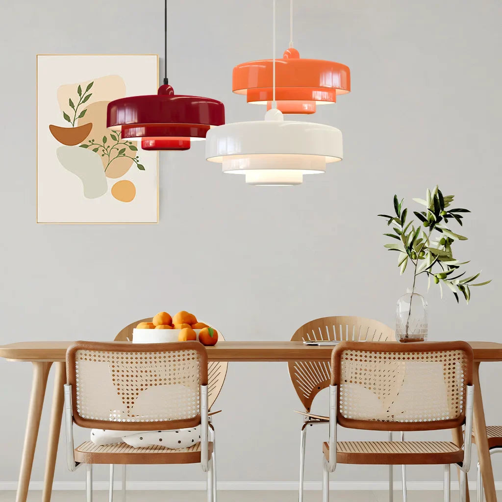 Veloraine | Lampada a sospensione con pendente a disco a tre strati con paralume in alluminio in diversi colori