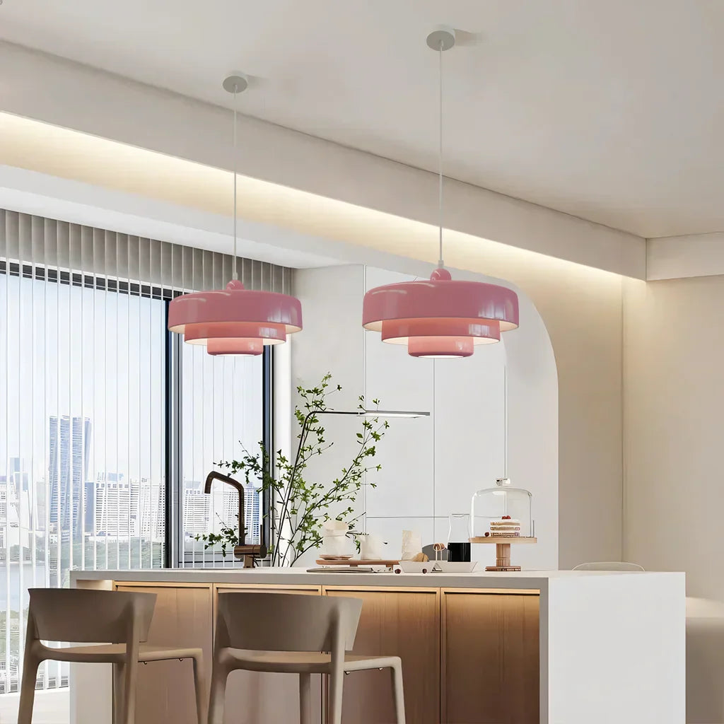 Veloraine | Lampada a sospensione con pendente a disco a tre strati con paralume in alluminio in diversi colori
