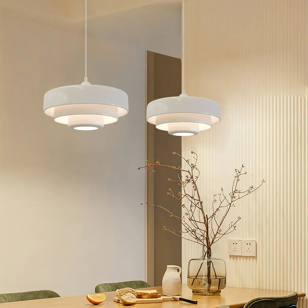 Veloraine | Lampada a sospensione con pendente a disco a tre strati con paralume in alluminio in diversi colori