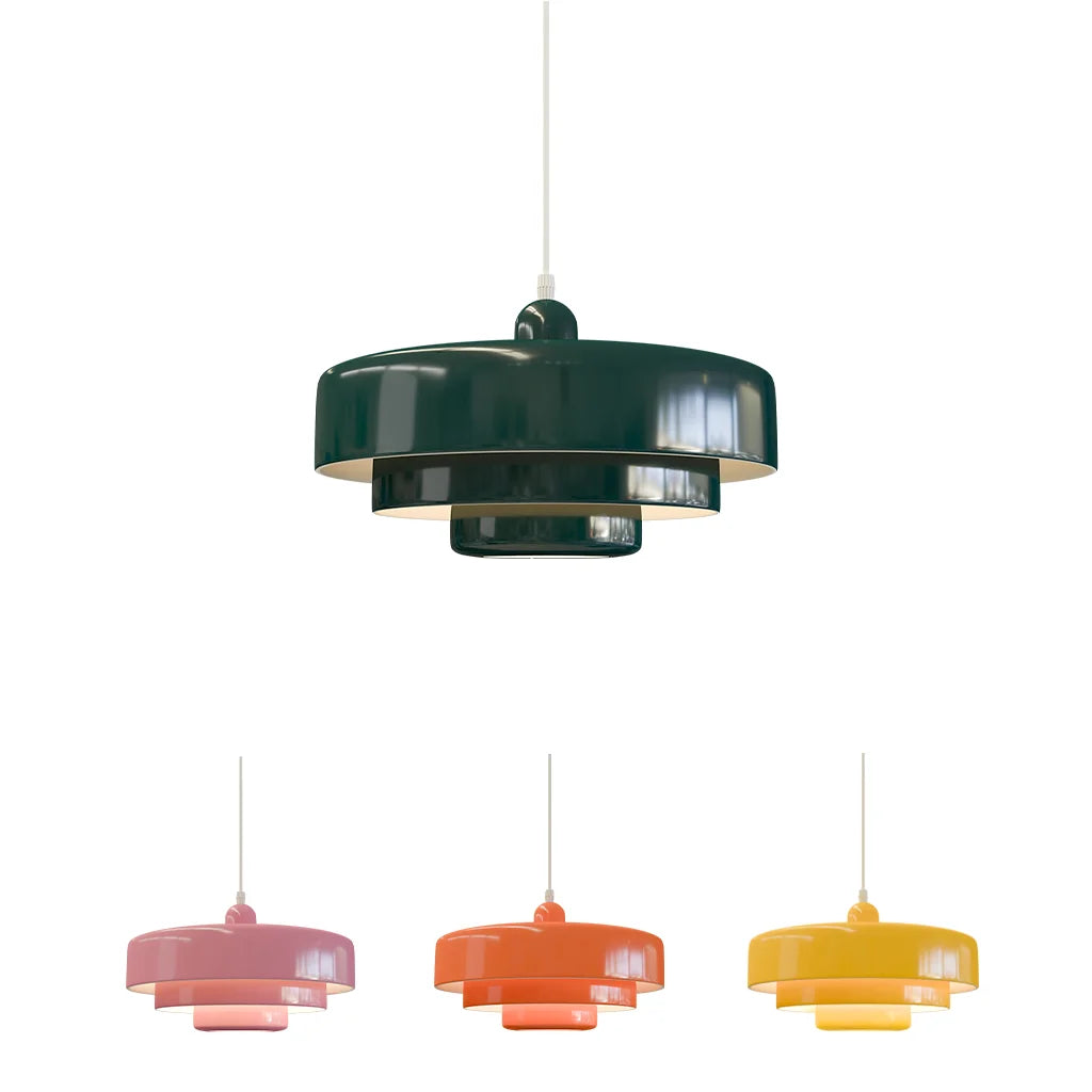 Veloraine | Lampada a sospensione con pendente a disco a tre strati con paralume in alluminio in diversi colori