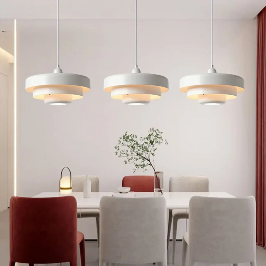 Veloraine | Lampada a sospensione con pendente a disco a tre strati con paralume in alluminio in diversi colori