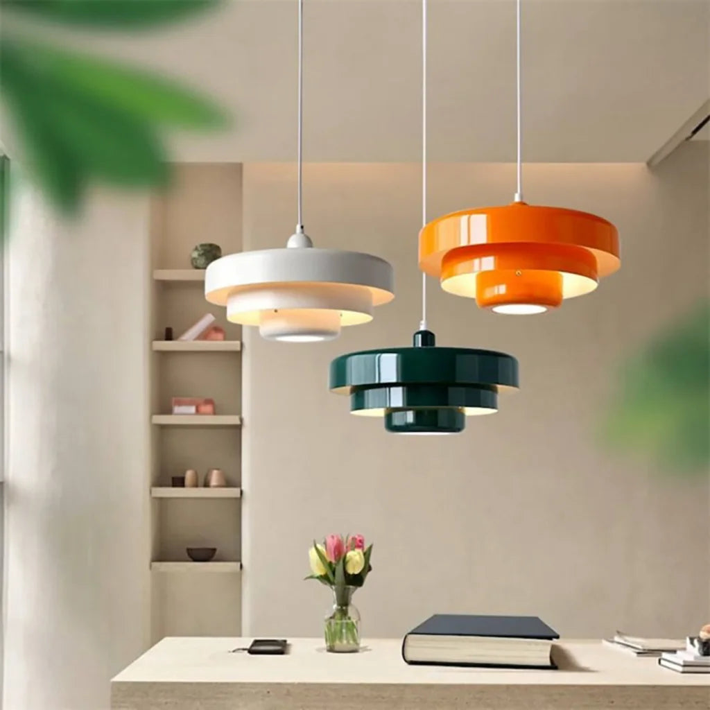 Veloraine | Lampada a sospensione con pendente a disco a tre strati con paralume in alluminio in diversi colori
