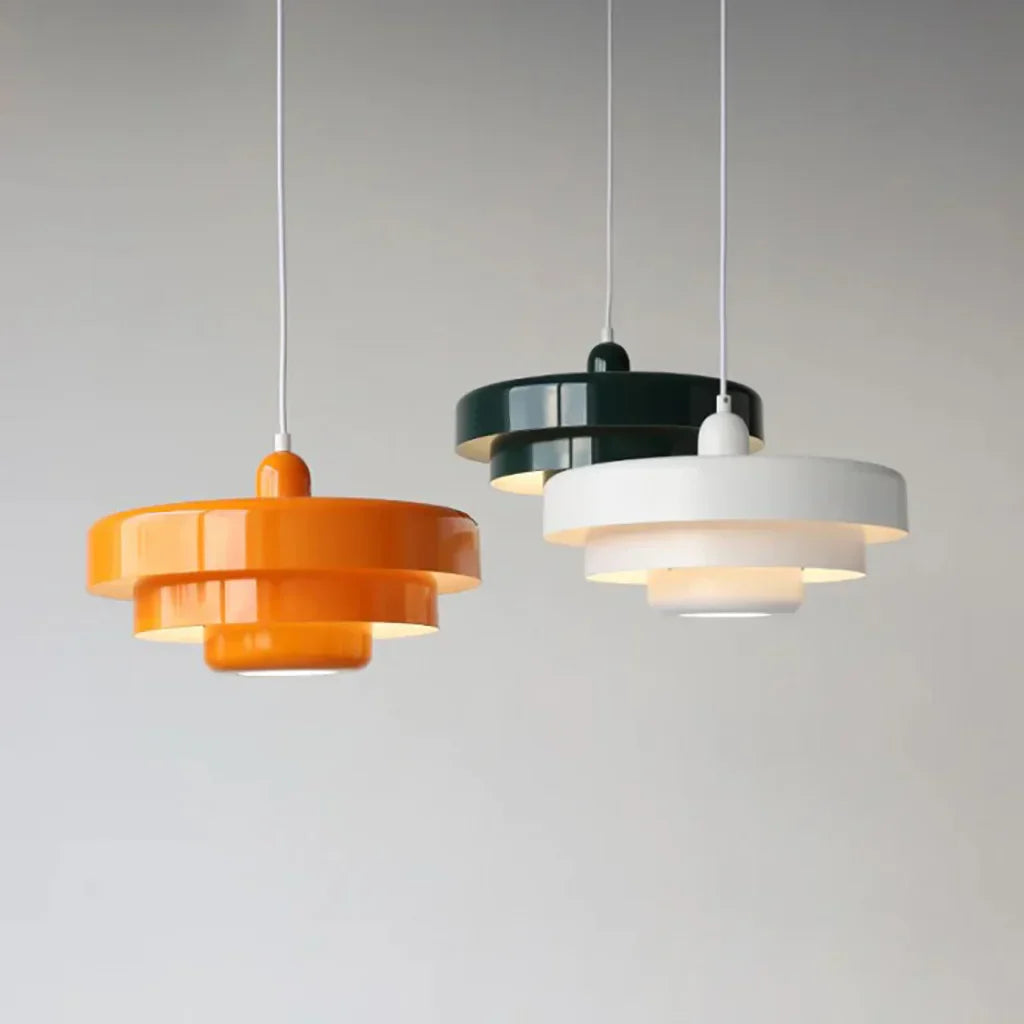 Veloraine | Lampada a sospensione con pendente a disco a tre strati con paralume in alluminio in diversi colori