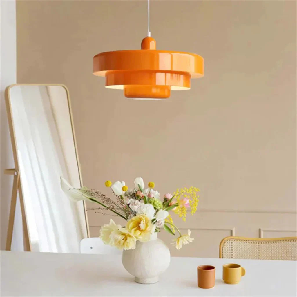 Veloraine | Lampada a sospensione con pendente a disco a tre strati con paralume in alluminio in diversi colori