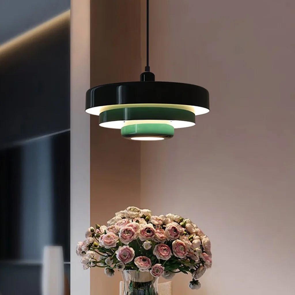 Veloraine | Lampada a sospensione con pendente a disco a tre strati con paralume in alluminio in diversi colori