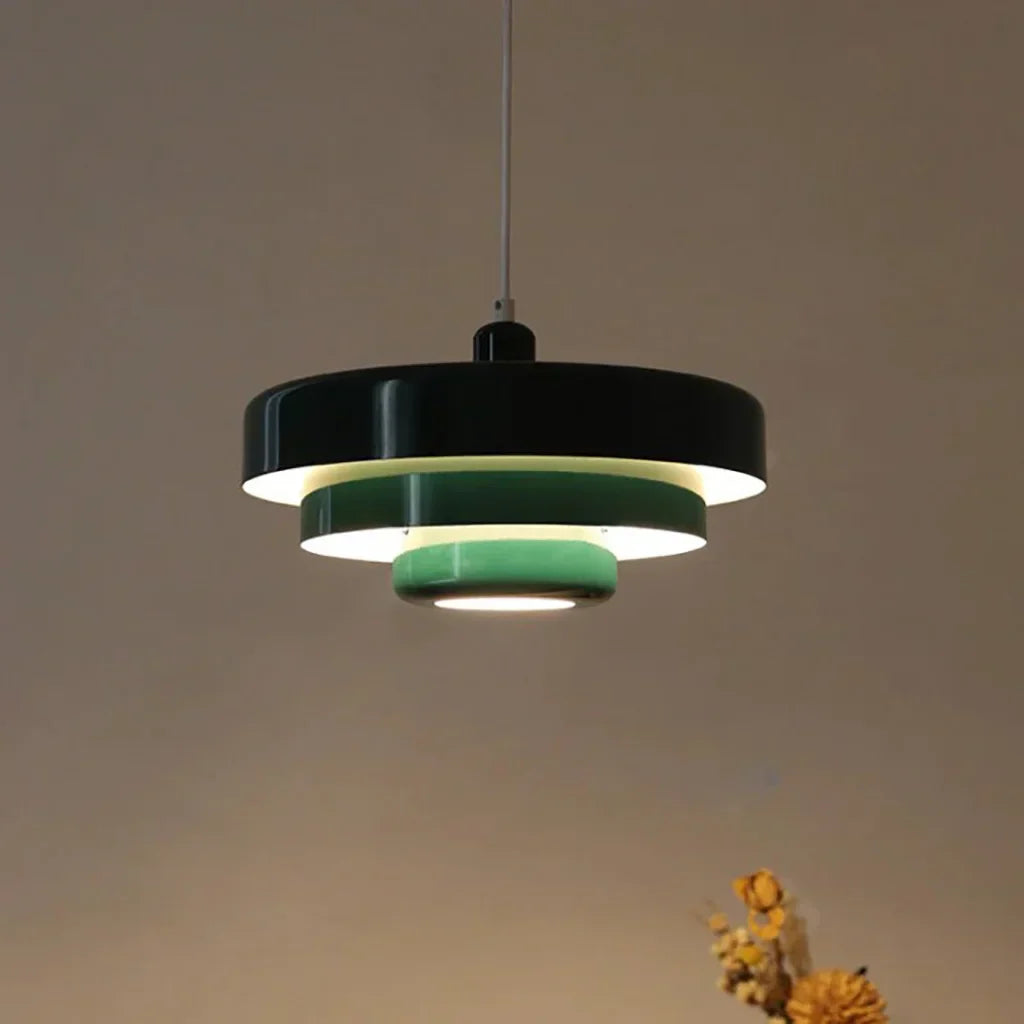 Veloraine | Lampada a sospensione con pendente a disco a tre strati con paralume in alluminio in diversi colori