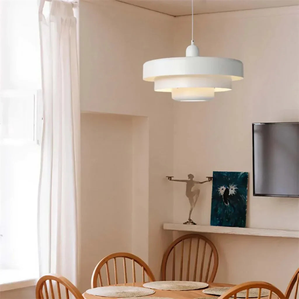 Veloraine | Lampada a sospensione con pendente a disco a tre strati con paralume in alluminio in diversi colori