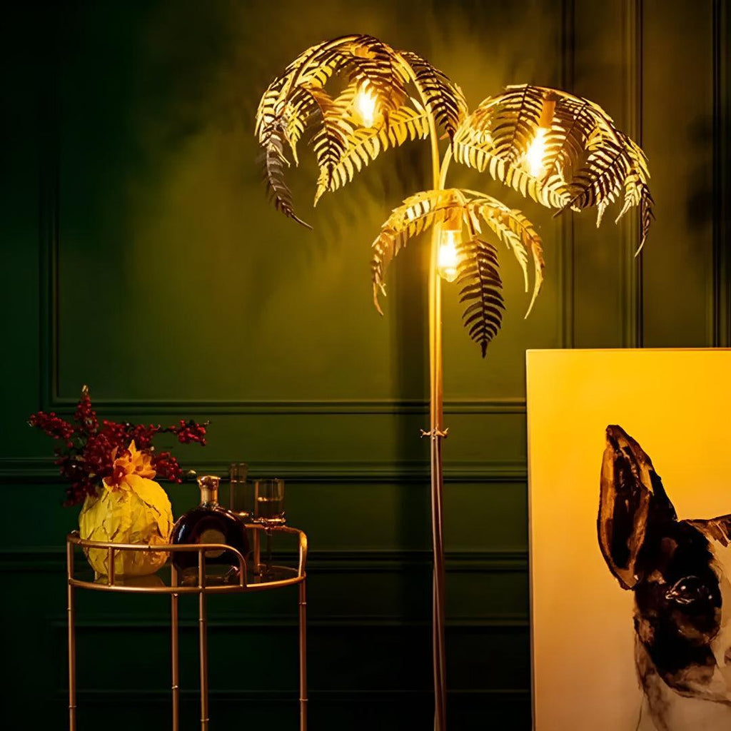 Lampada da Terra Tropicale a Palma Dorata per Illuminazione Moderna della Casa
