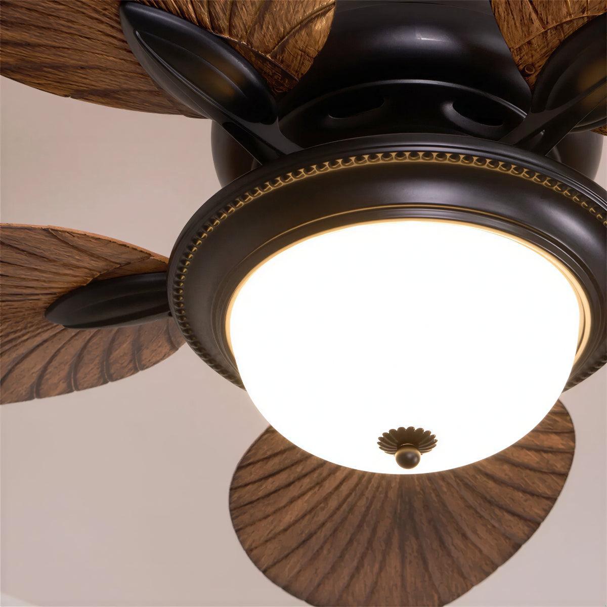 Ventilatore a Soffitto con Pale a Foglia Tropicale e Luce