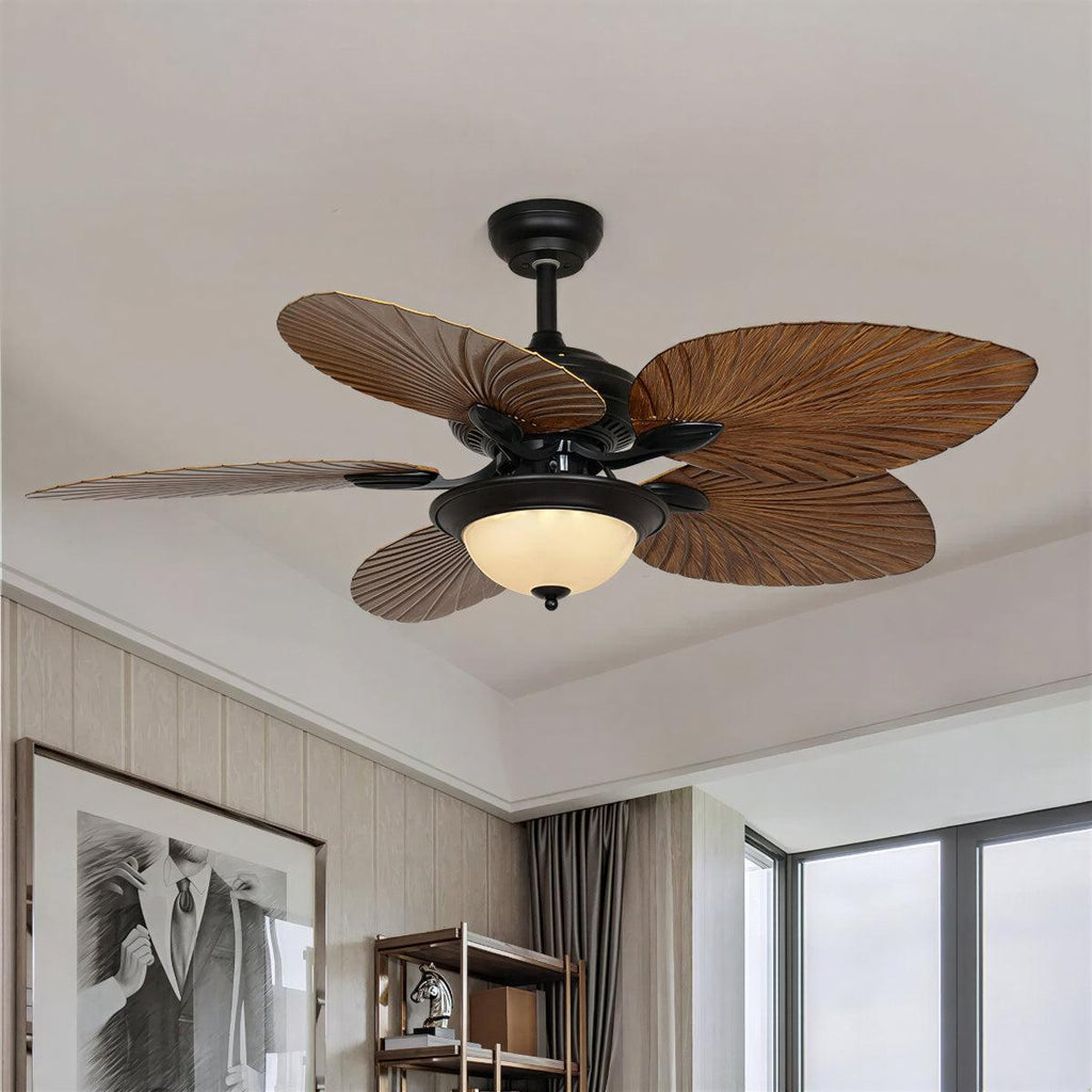Ventilatore a Soffitto con Pale a Foglia Tropicale e Luce