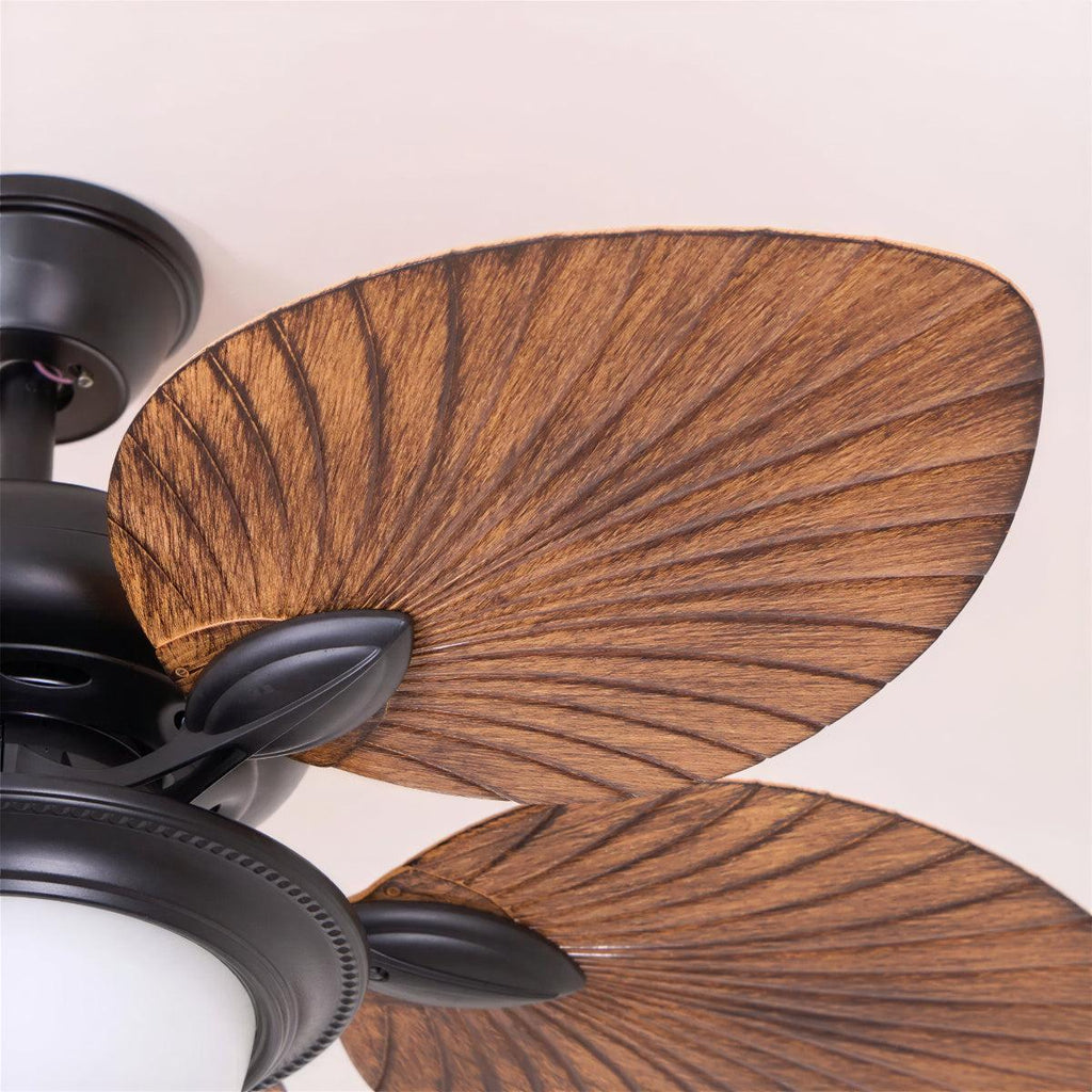 Ventilatore a Soffitto con Pale a Foglia Tropicale e Luce