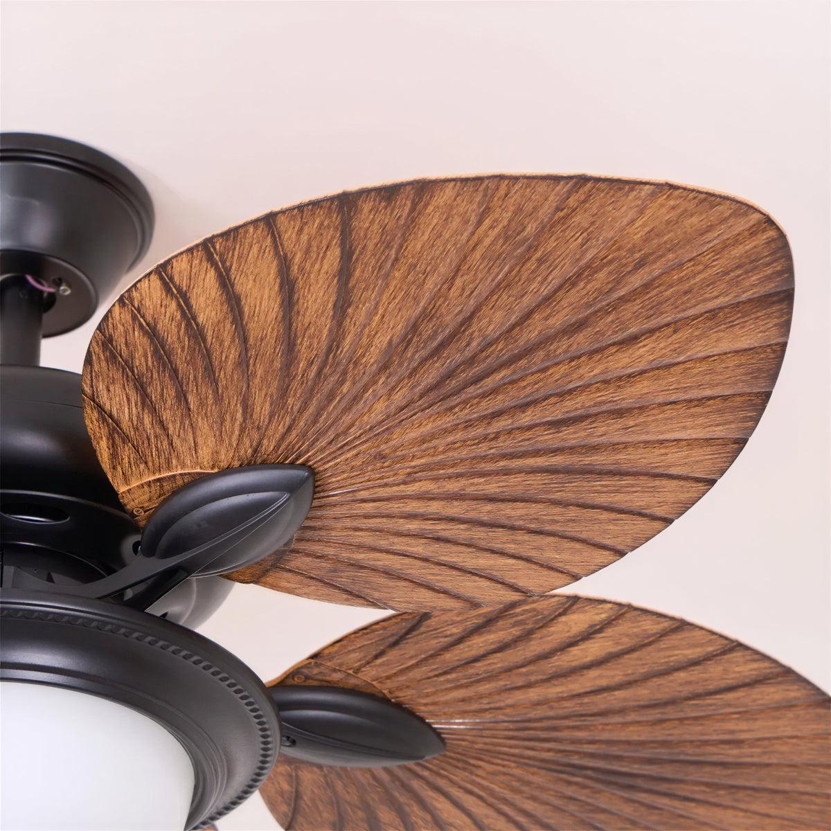 Ventilatore a Soffitto con Pale a Foglia Tropicale e Luce