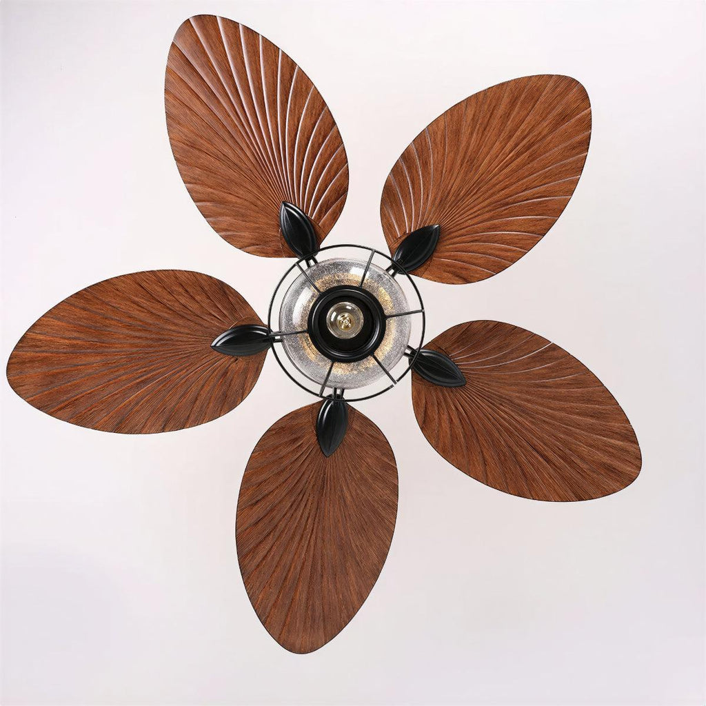 Ventilatore a Soffitto con Pale a Foglia Tropicale e Luce
