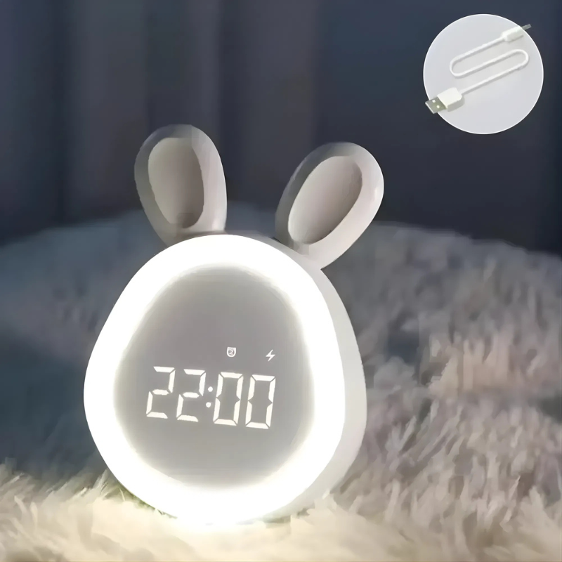 Orologio Digitale a Sveglia a Forma di Coniglio con Luce Notturna