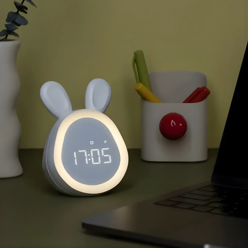 Orologio Digitale a Sveglia a Forma di Coniglio con Luce Notturna