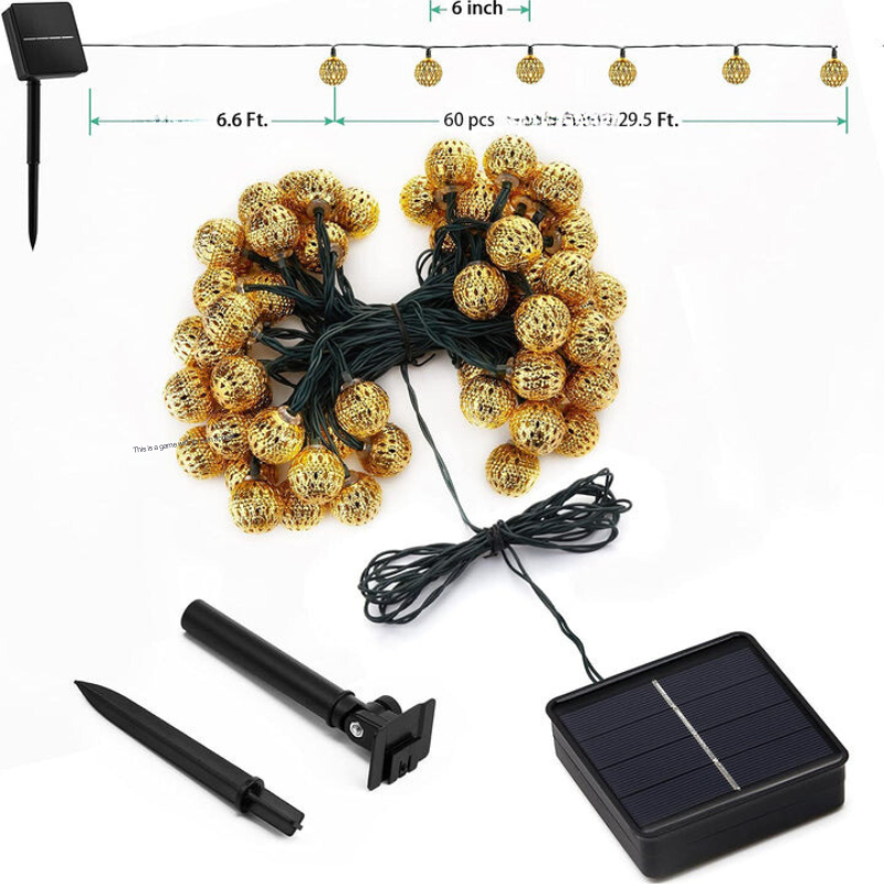 Catena luminosa solare impermeabile marocchina, l 12 metri, 100 lampadine LED, l 8